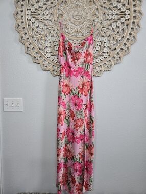 Paper Heart Satin Pink Floral Slip Maxi Dress